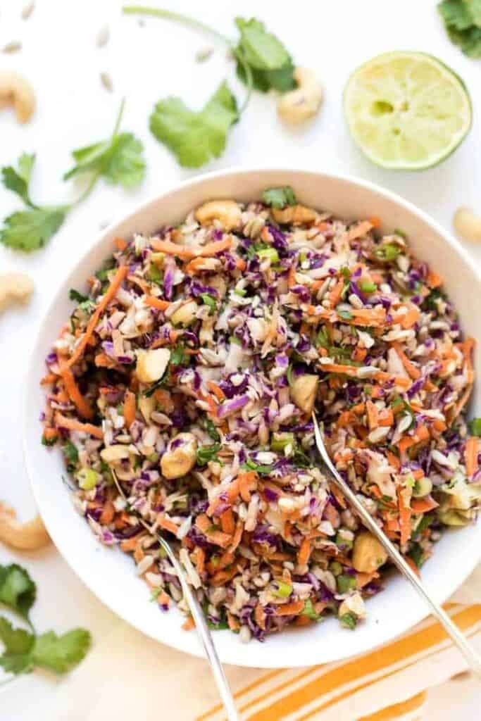 mayo-free vegan coleslaw recipe with creamy tahini dressing