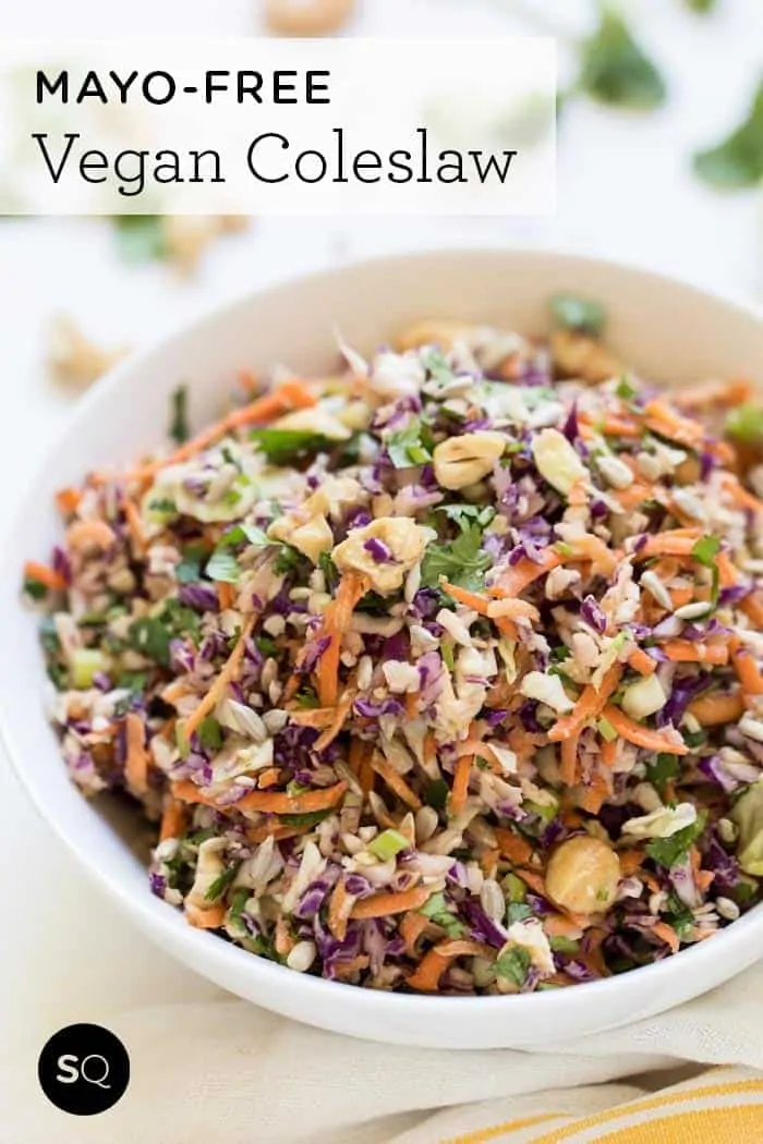 mayo-free vegan coleslaw recipe with creamy tahini dressing