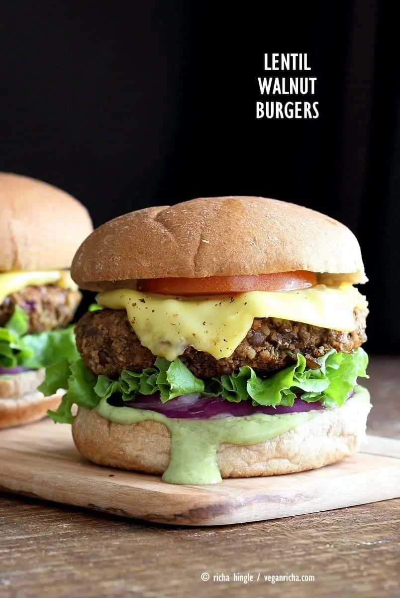 healthy vegan lentil walnut burgers