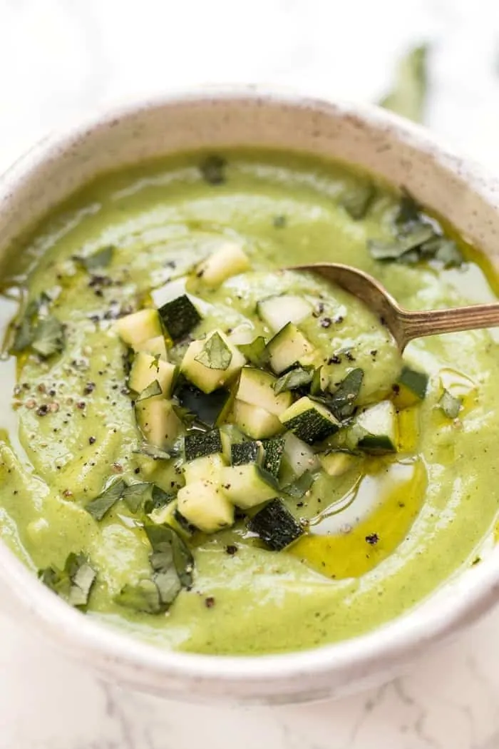 Chilled Avocado & Zucchini Soup with Coconut Milk