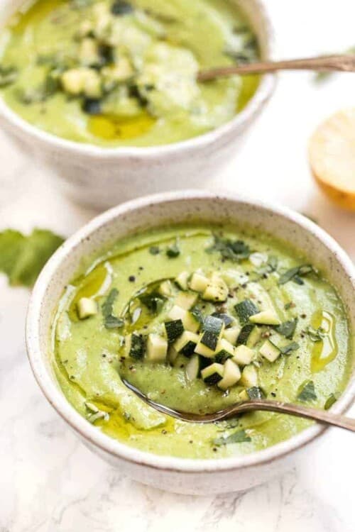 Healthy Avocado Zucchini Soup served cold