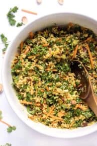vegan moroccan quinoa salad with kale and carrots