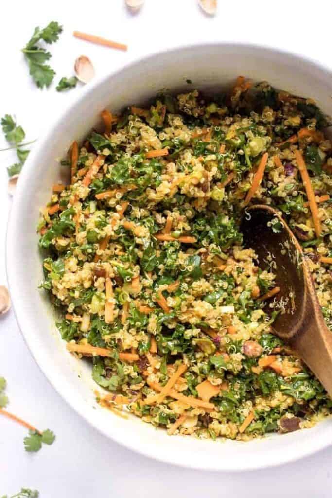 vegan moroccan quinoa salad with kale and carrots