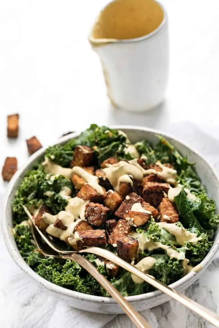Vegan Kale Salad with Creamy Caesar Dressing