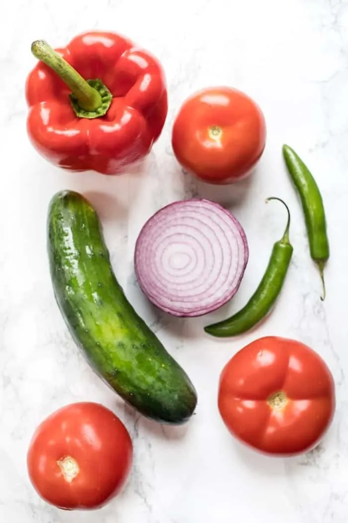 Classic Ingredients for a Spicy Tomato Gazpacho Soup