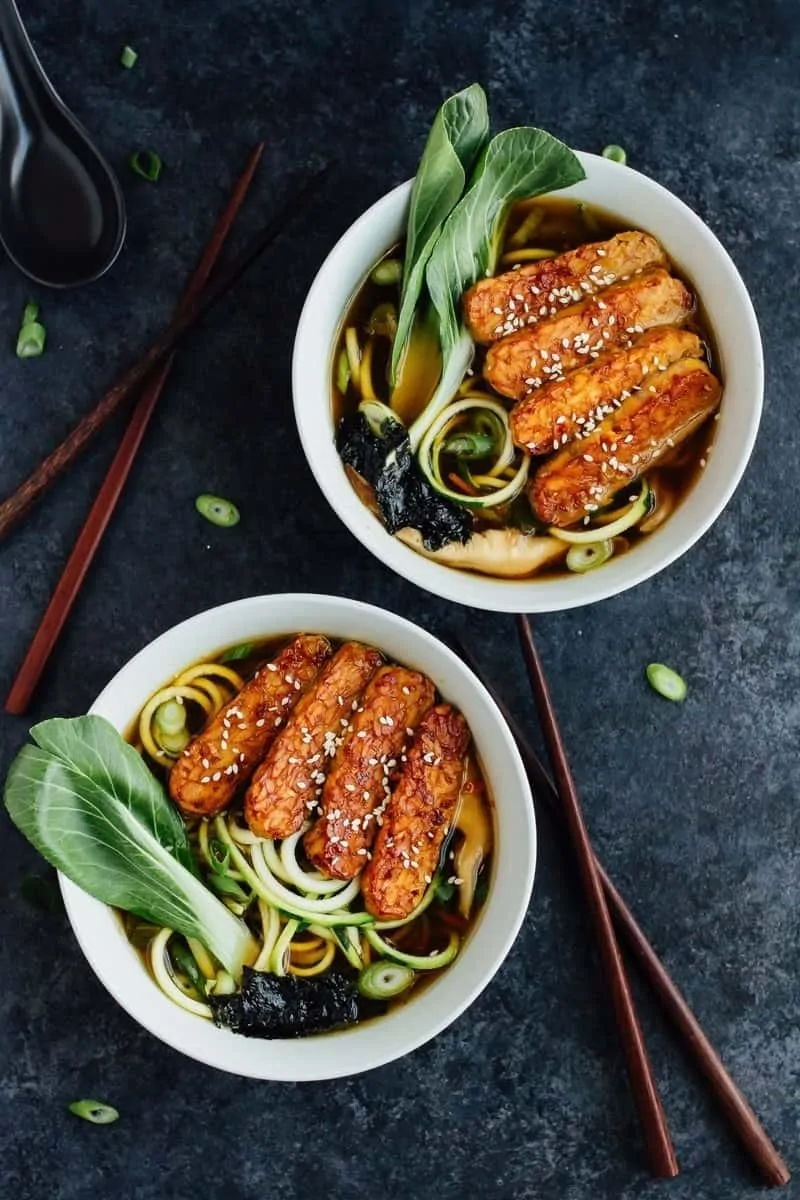 Zucchini Noodle Ramen Bowls with Tempeh