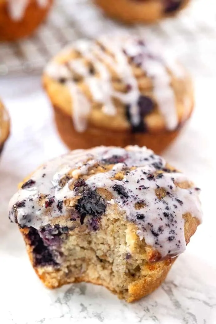Blueberry Oatmeal Muffins with Blueberry Icing