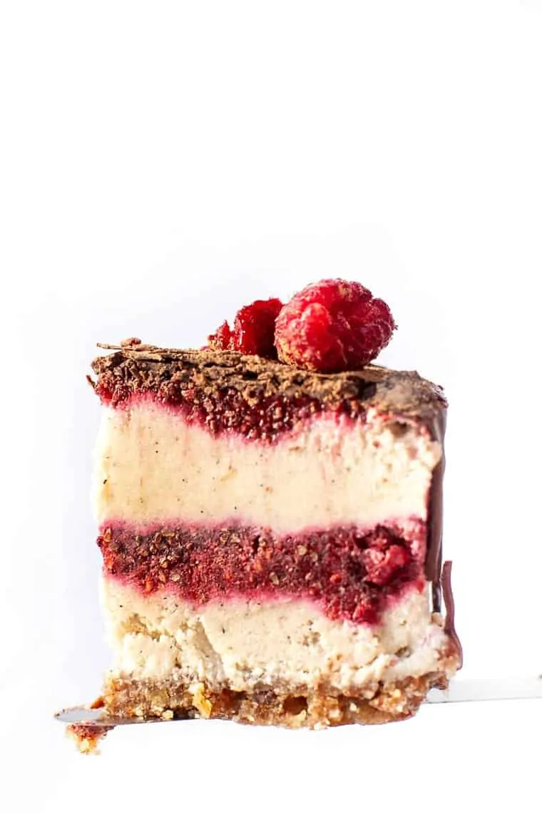 Slice of No-Bake Raspberry Cheesecake