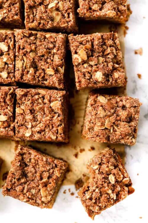 Overhead view of cut gluten-free coffee cake