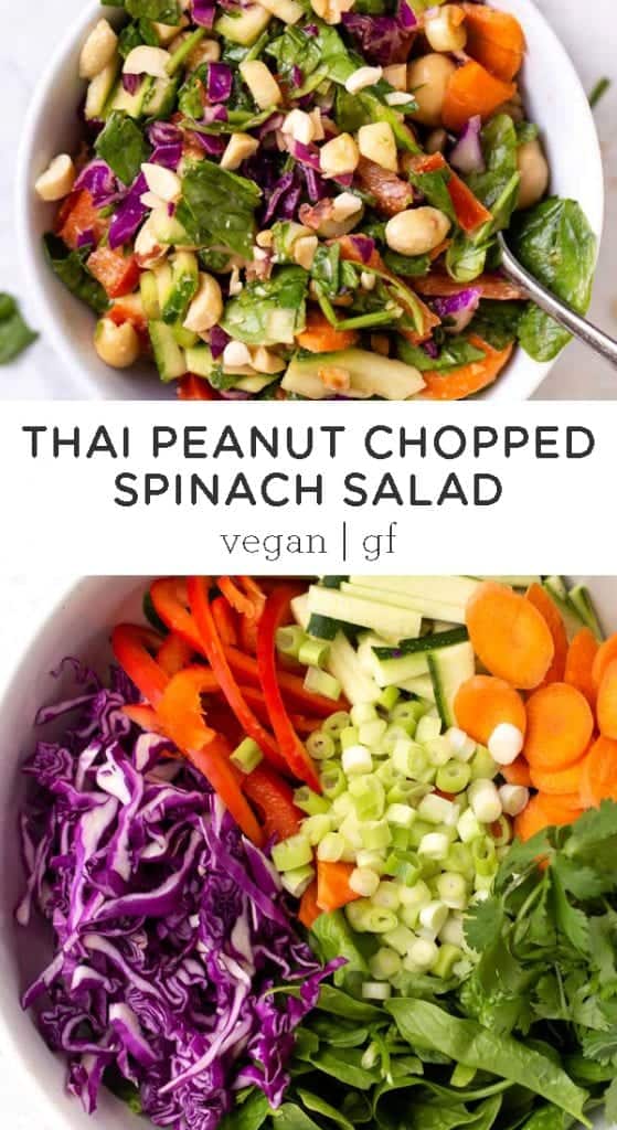 easy thai peanut chopped spinach salad