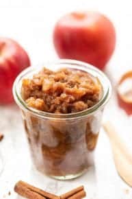 Homemade cinnamon applesauce in a jar.
