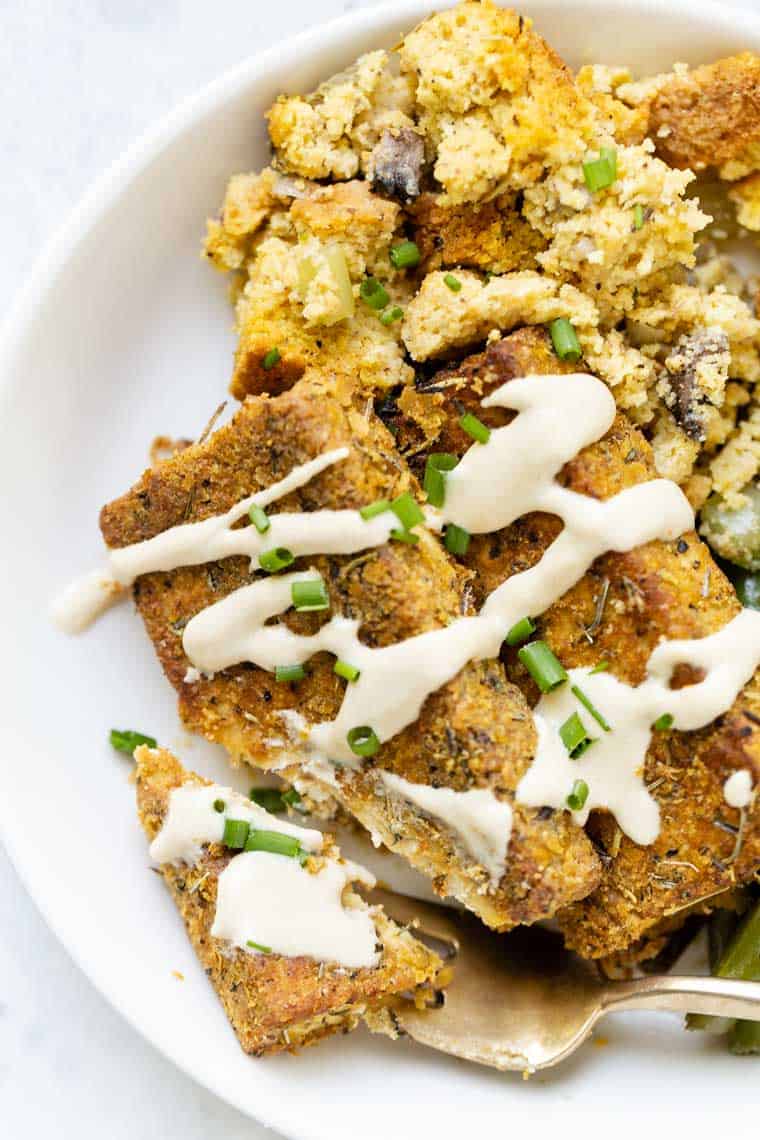 Crispy Baked Tofu with Tahini Sauce