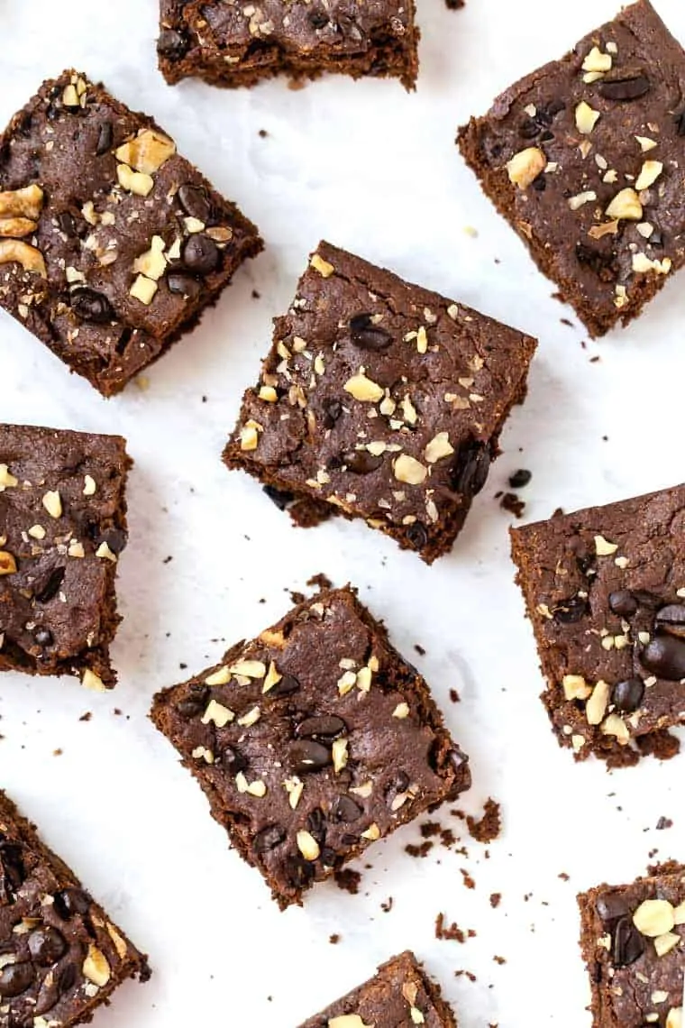 Overhead view of vegan espresso brownie squares