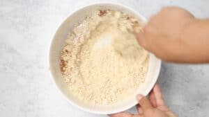 Protein pancake dry ingredients in a bowl.