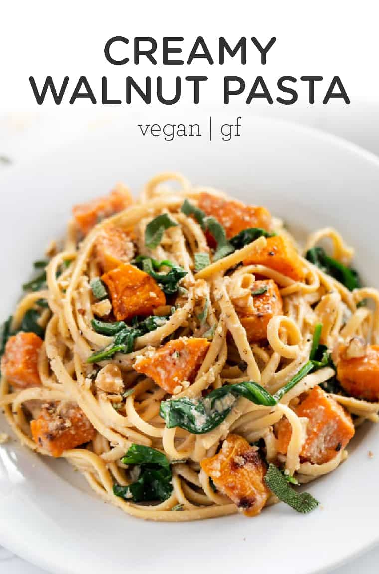 Creamy Walnut Pasta with Butternut Squash and Spinach