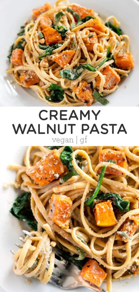 Creamy Walnut Pasta with Butternut Squash and Spinach