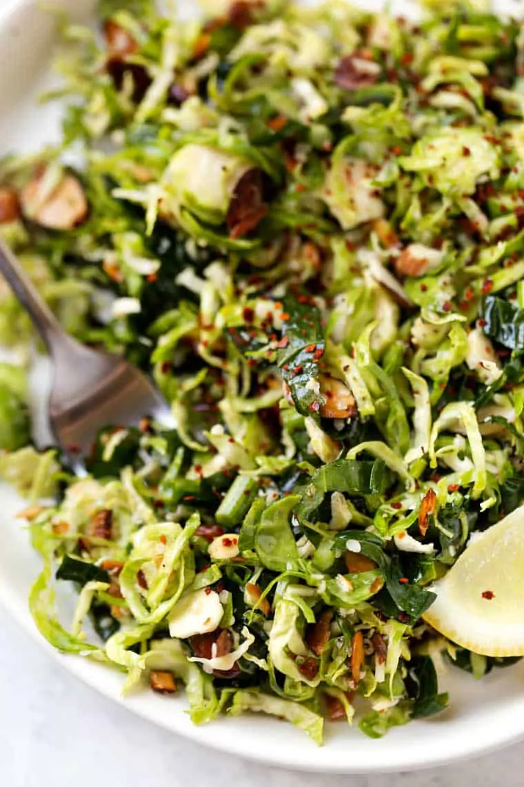 Shaved Brussel Sprout Salad on plate