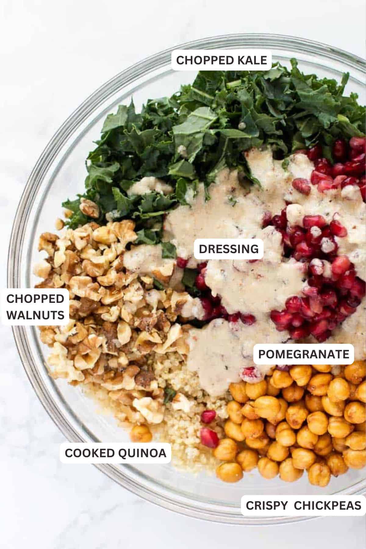 Ingredients for Kale Quinoa Salad with Pomegranate.