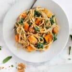 Plate of Creamy Walnut Pasta with fork