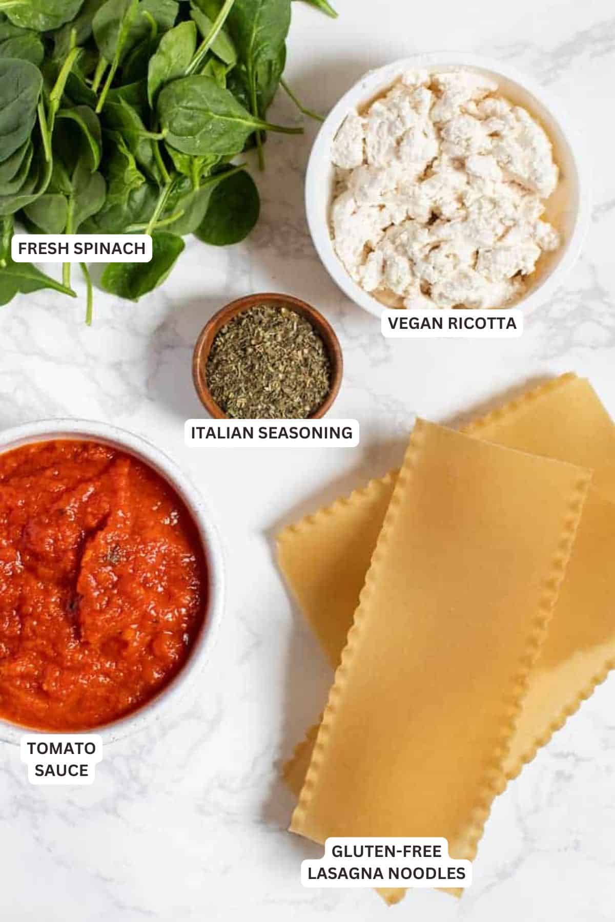 Ingredients for 5-Ingredient Vegan Spinach Lasagna.