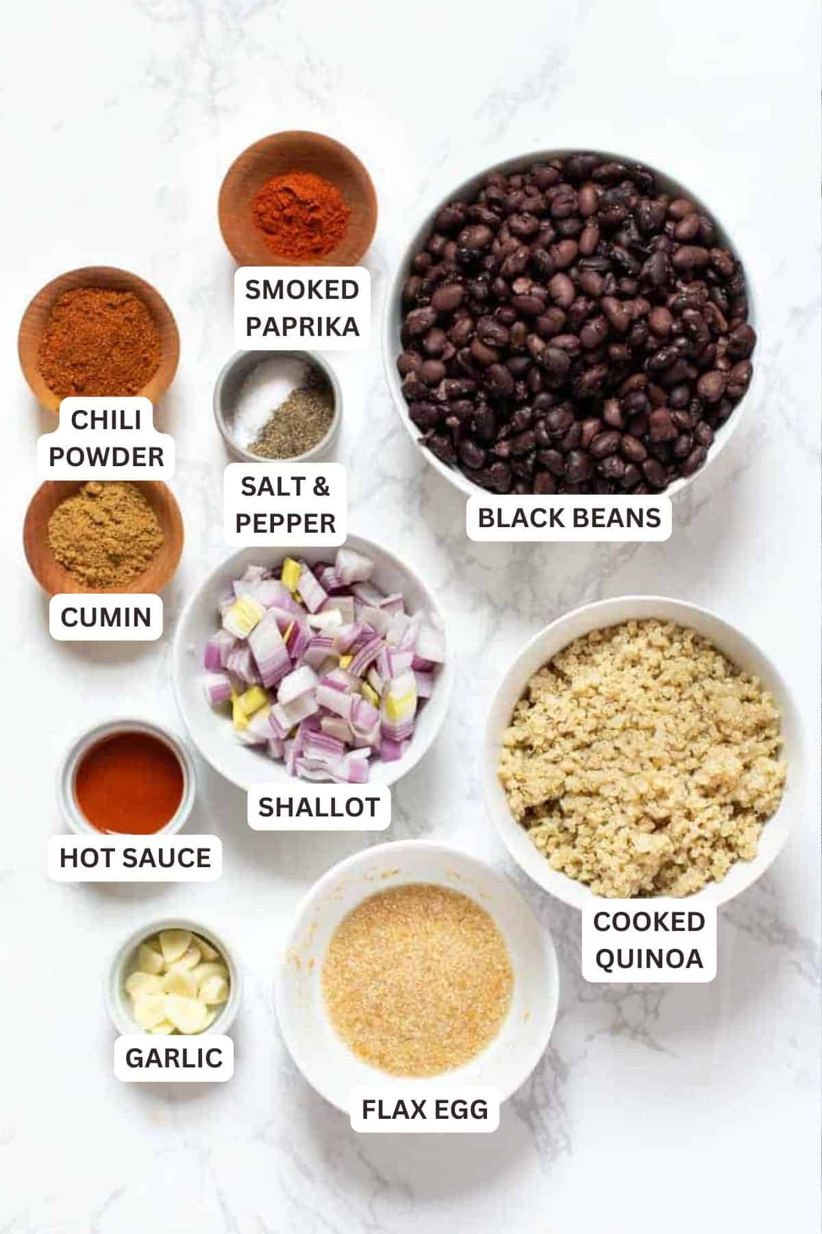 Ingredients for Vegetarian Black Bean Quinoa Burgers.