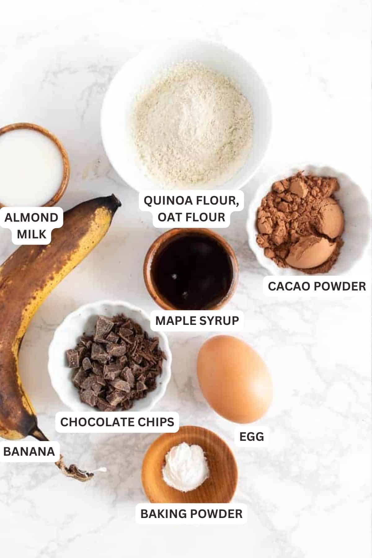 Ingredients for Easy Chocolate Banana Mug Cake.