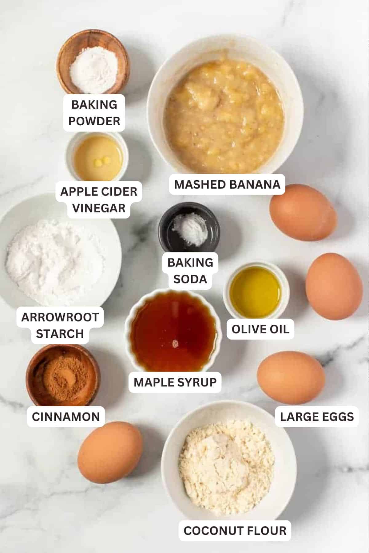 Ingredients for Coconut Flour Banana Muffins.