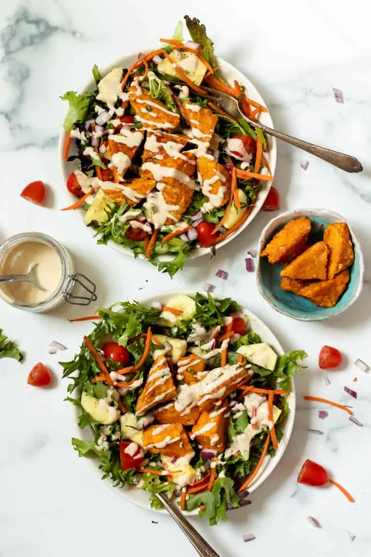 Easy Buffalo Tempeh with Salad