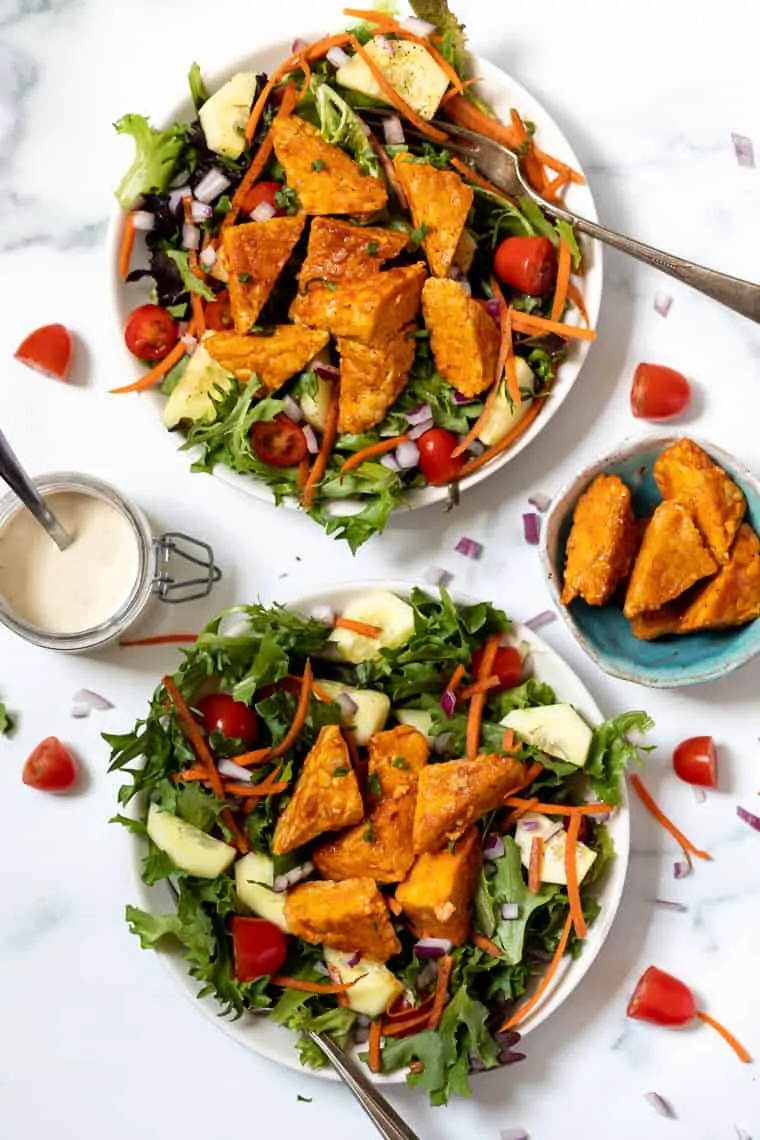 Buffalo Tempeh on Top of Salad