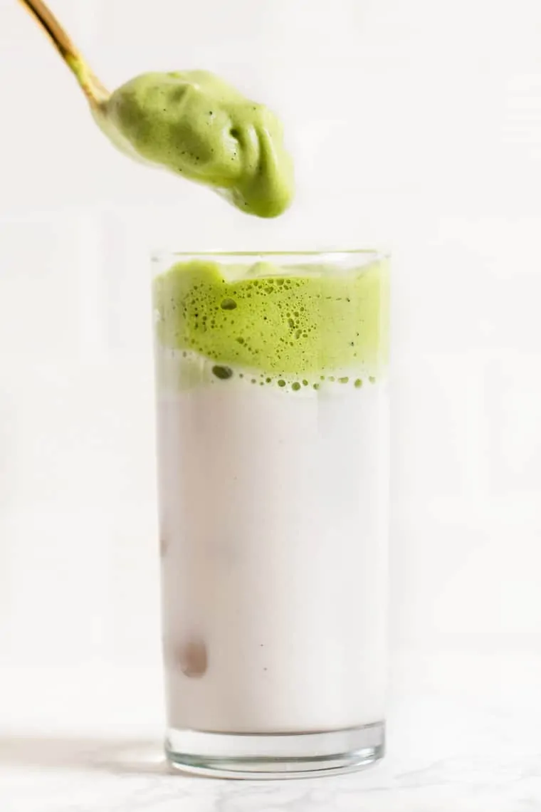 Premium Photo  Cold milk and whipped matcha, glass of dalgona matcha latte.