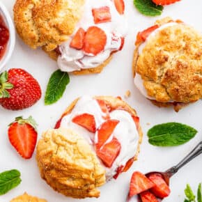 Overhead view of gluten-free vegan strawberry shortcakes