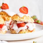 Closeup of vegan strawberry shortcake on plate
