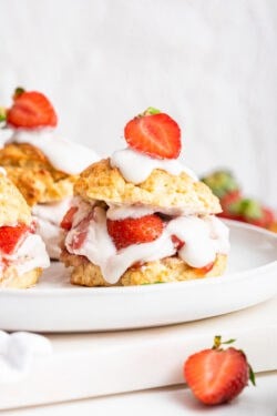 Closeup of vegan strawberry shortcake on plate