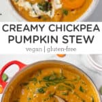Pinterest title image for Creamy Chickpea Pumpkin Stew.
