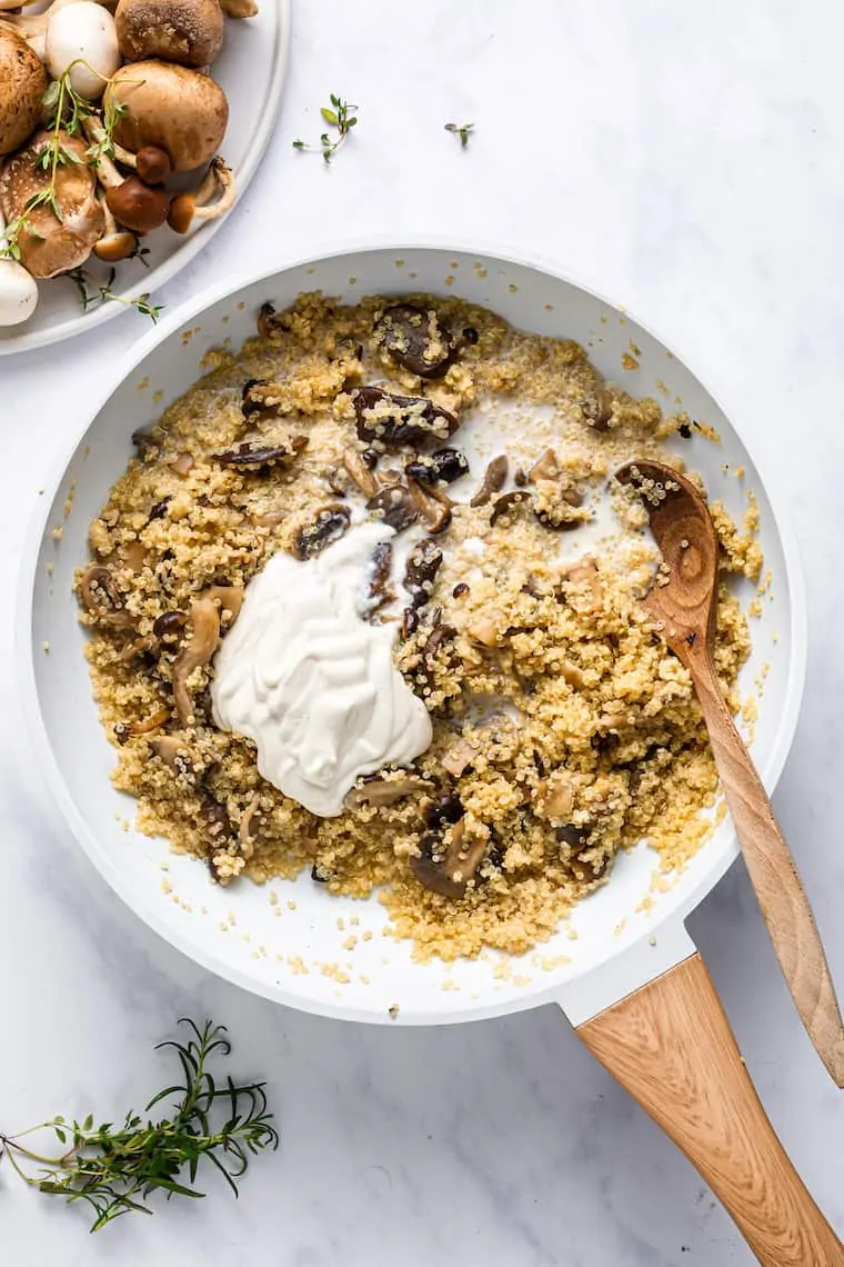 Making Mushroom Quinoa with Cream