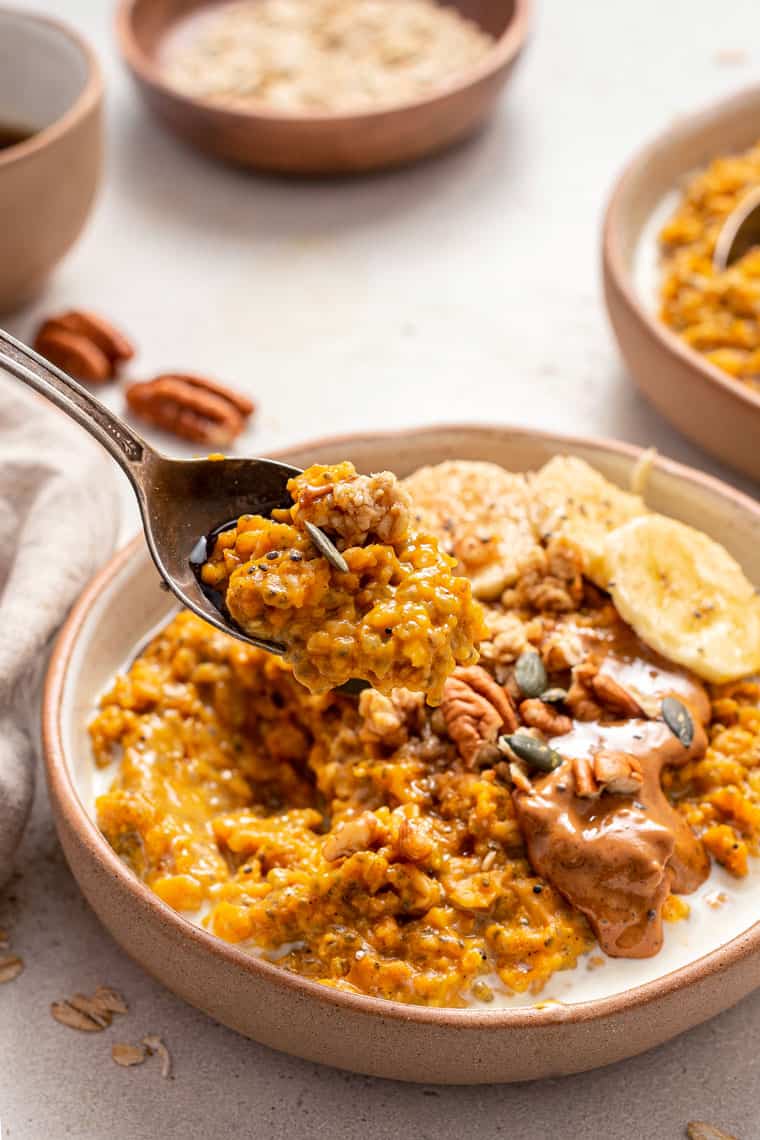 pumpkin oats with banana and nut butter