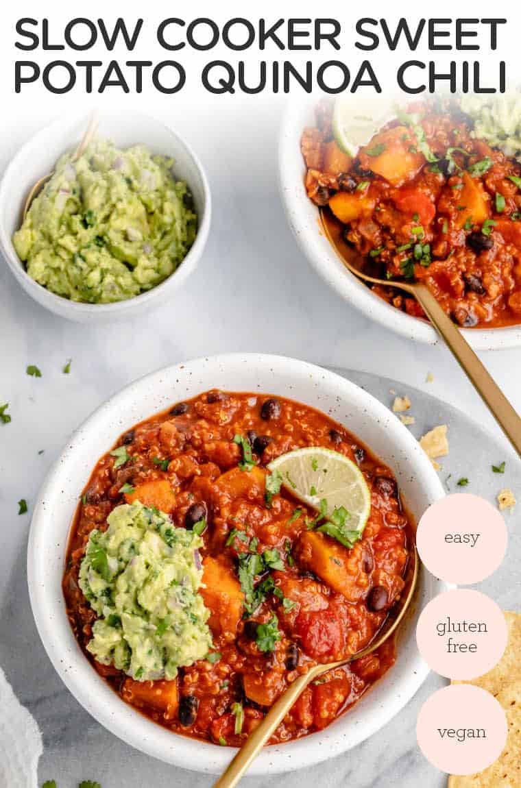 Sweet Potato + Black Bean Quinoa Chili Slow Cooker Recipe