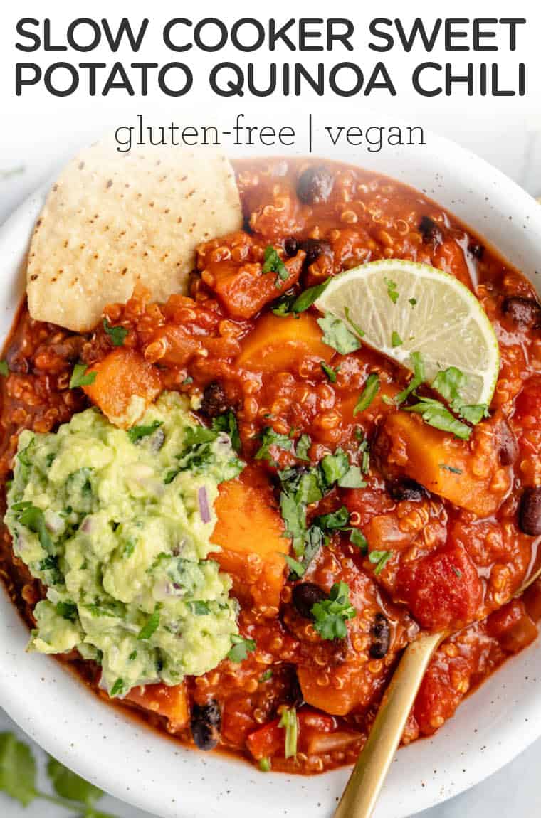 Sweet Potato + Black Bean Quinoa Chili Slow Cooker Recipe