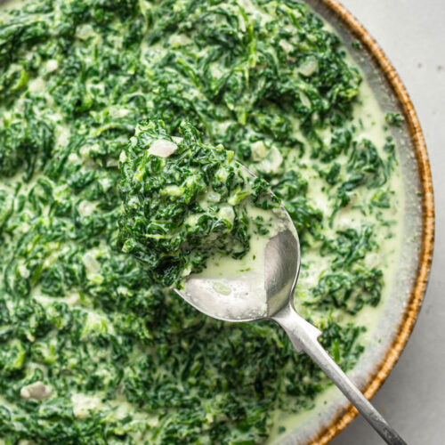 bowl of creamed vegan spinach