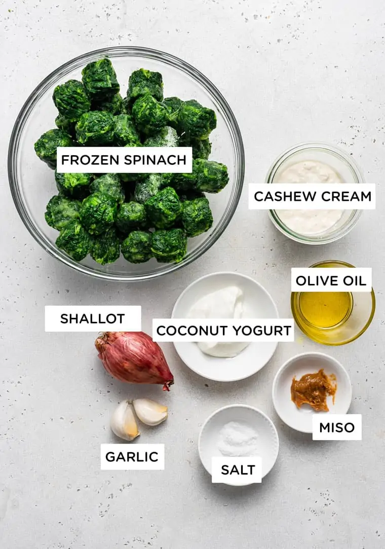 ingredients for vegan creamed spinach