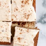 Overhead view of sliced fresh apple cake