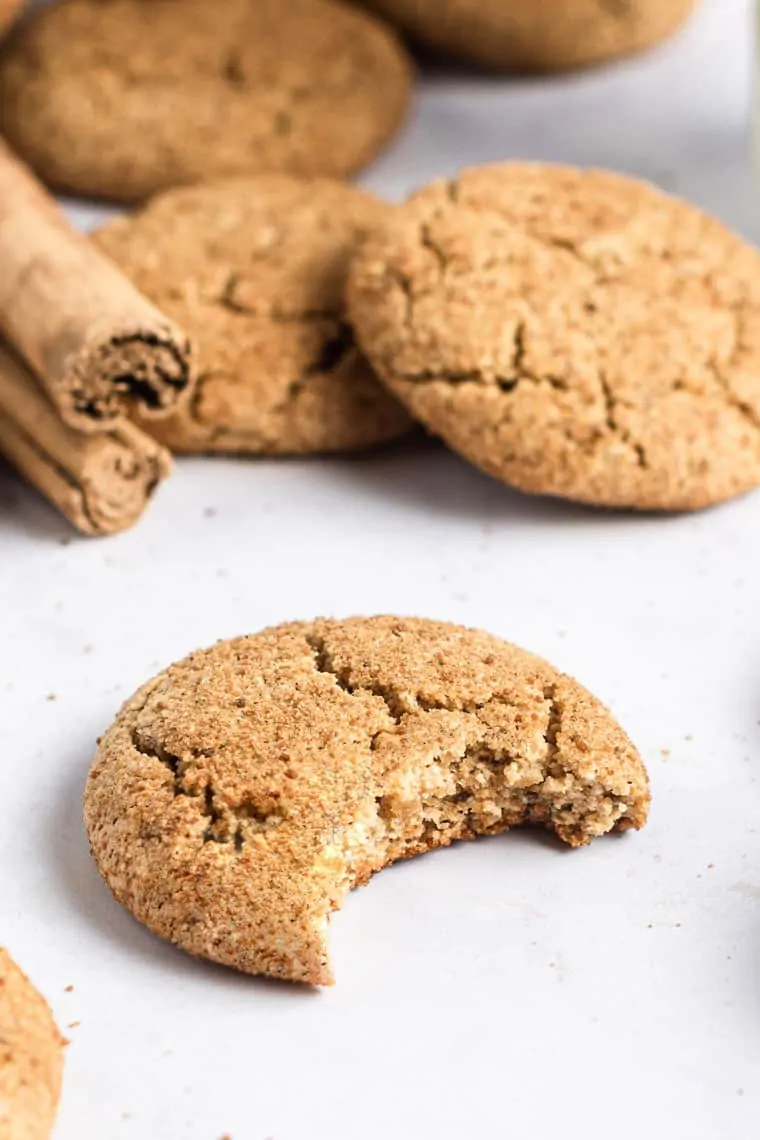 Vegan snickerdoodle with bite taken out