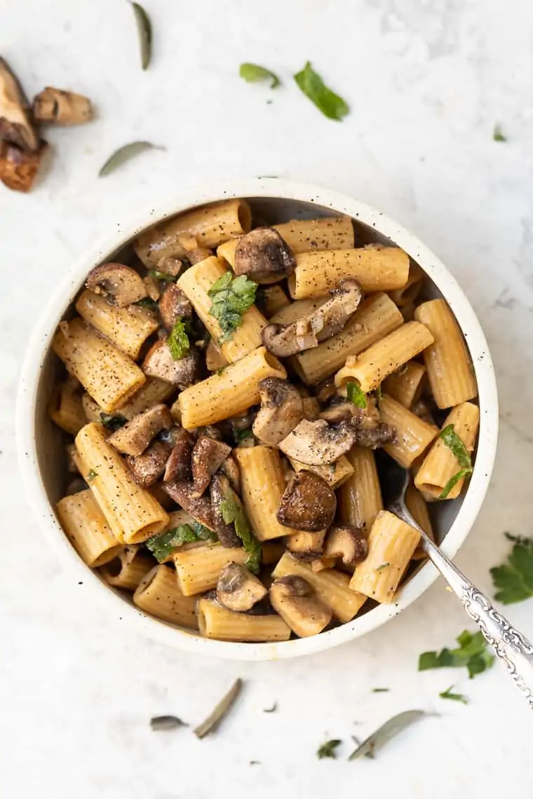 creamy vegan mushroom pasta with a miso tahini sauce 