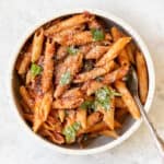 tomato basil pasta recipe made with chickpeas