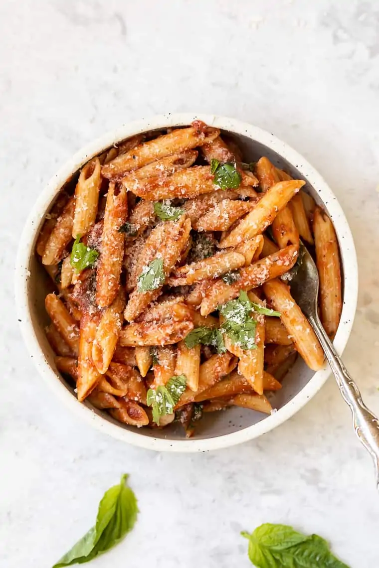 tomato basil pasta recipe made with chickpeas