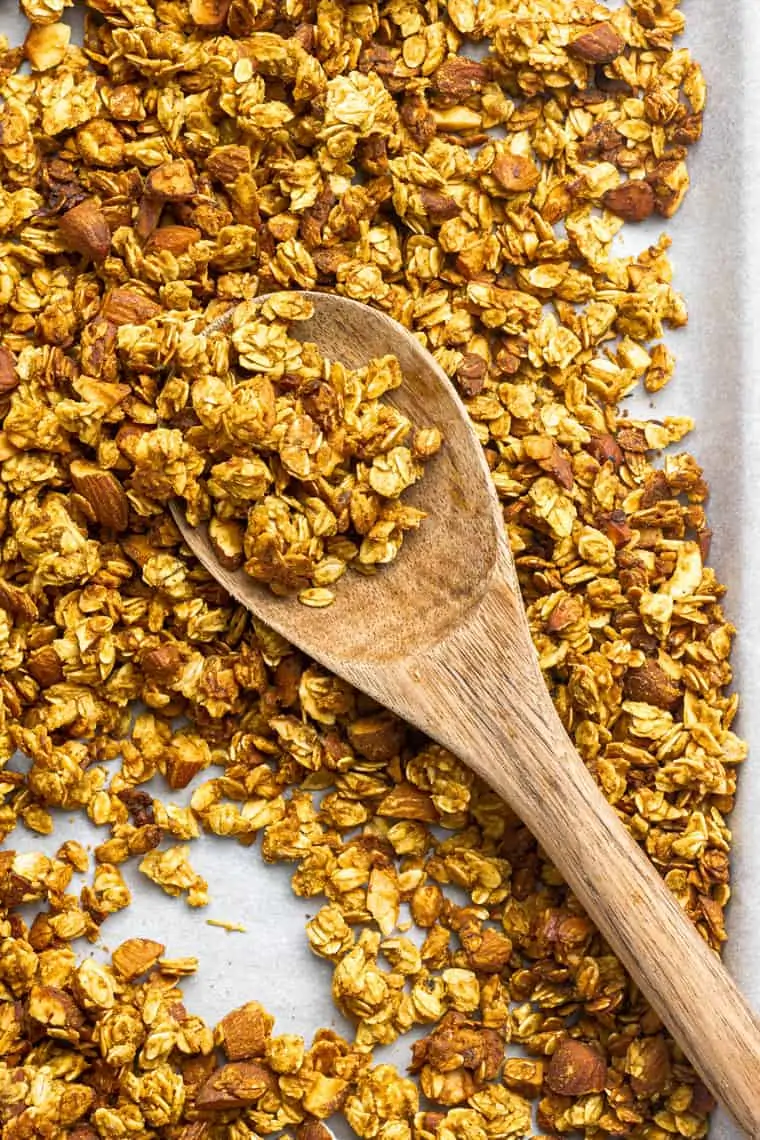 tray of healthy banana granola sweetened with oney