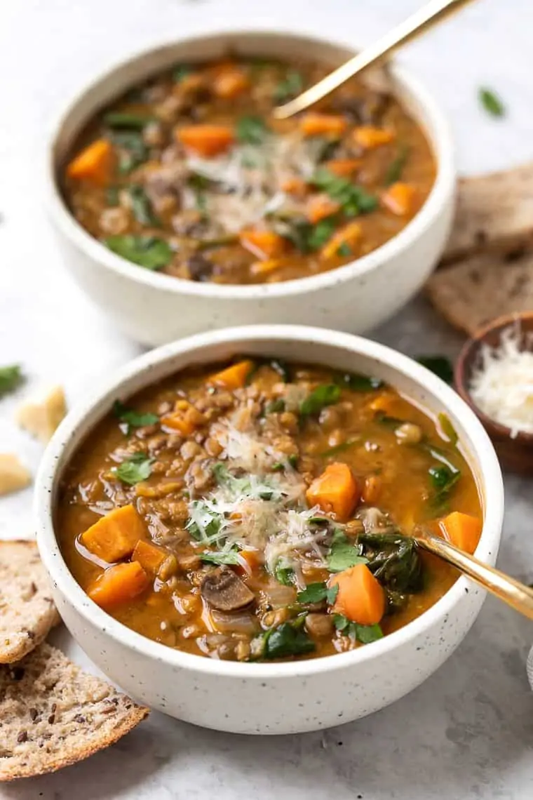 easy green and red lentil soup recipe with sweet potatoes