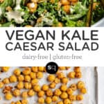 Pinterest title image for Vegan Kale Caesar Salad.