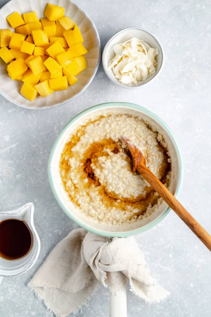 Creamy Coconut Steel Cut Oats + Quinoa with Mango Simply Quinoa