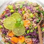 overhead glass bowl asian quinoa salad